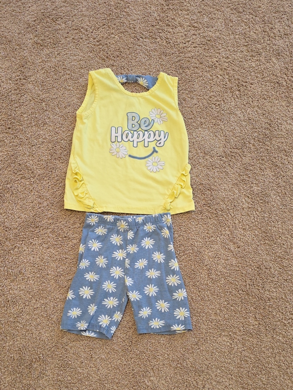 Be Happy Yellow Tank & Blue Daisy Shorts Kids Set